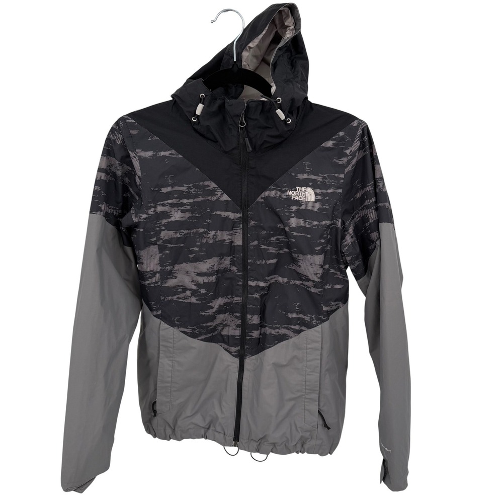 The North Face Womens S/P Jacket Gray Black Waterproof Camo Hooded Dryvent Lined